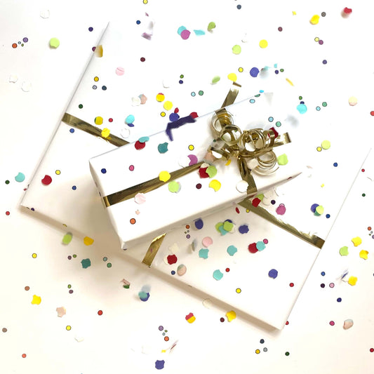 Das Konfetti Geschenkpapier ist neu eingezogen