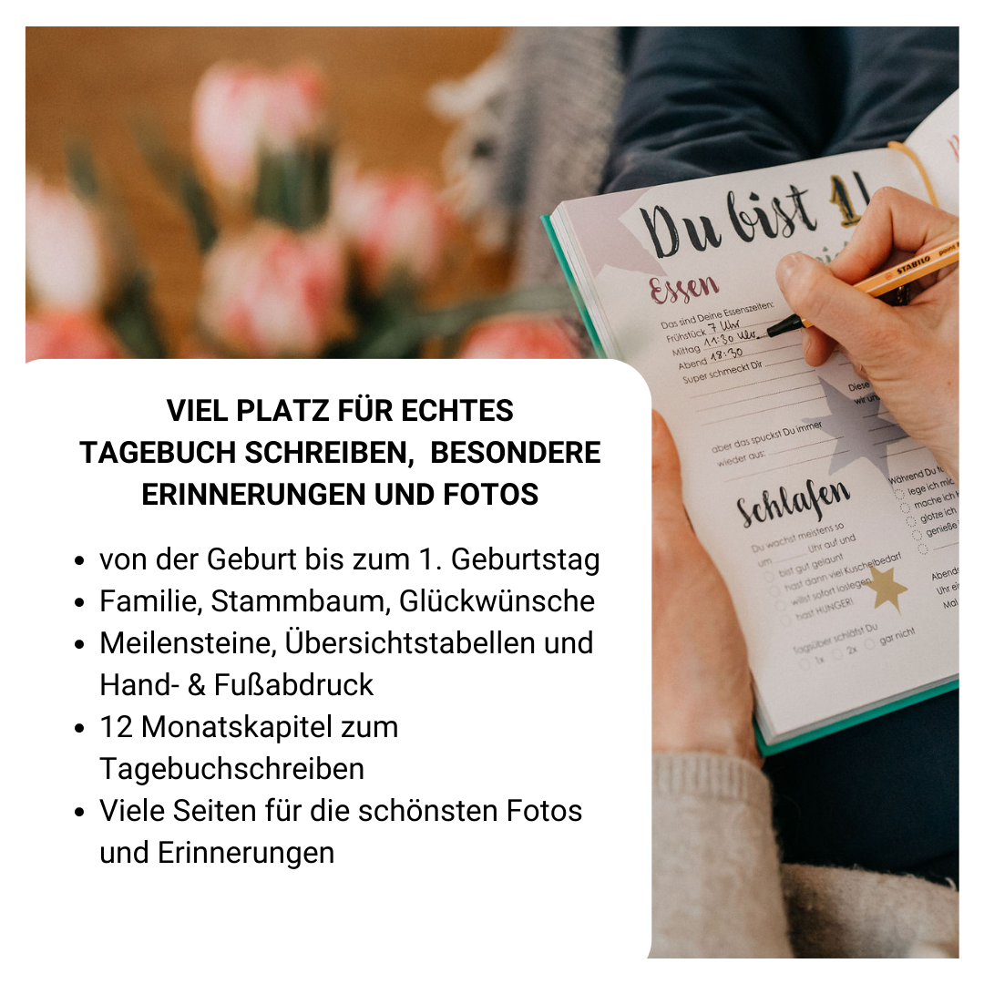 Babytagebuch | Erinnerungsbuch | Babyjournal | Babybuch | Babyalbum | Tagebuch Baby | Geschenkidee Geburt | Geschenk Babyshower | Geschenk Baby