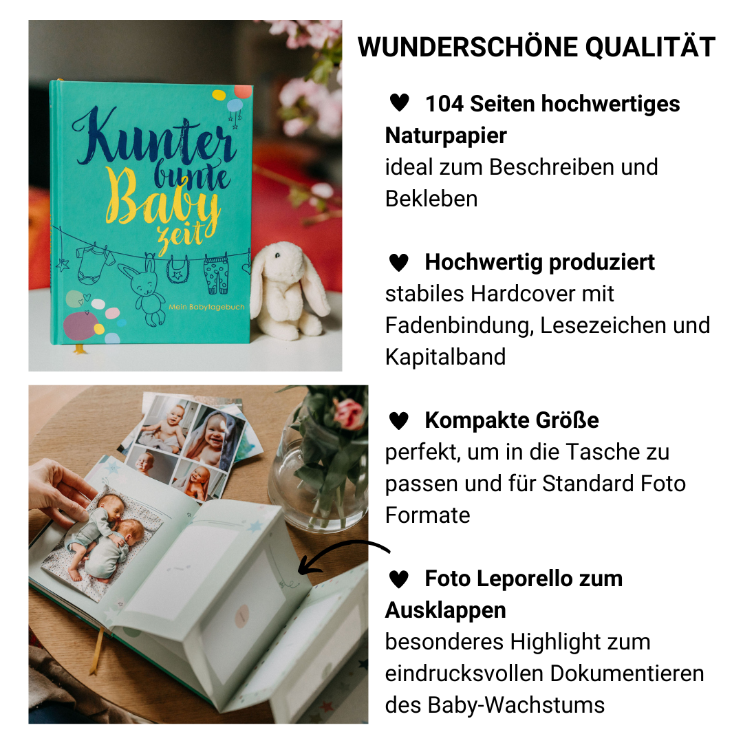 Babytagebuch | Erinnerungsbuch | Babyjournal | Babybuch | Babyalbum | Tagebuch Baby | Geschenkidee Geburt | Geschenk Babyshower | Geschenk Baby