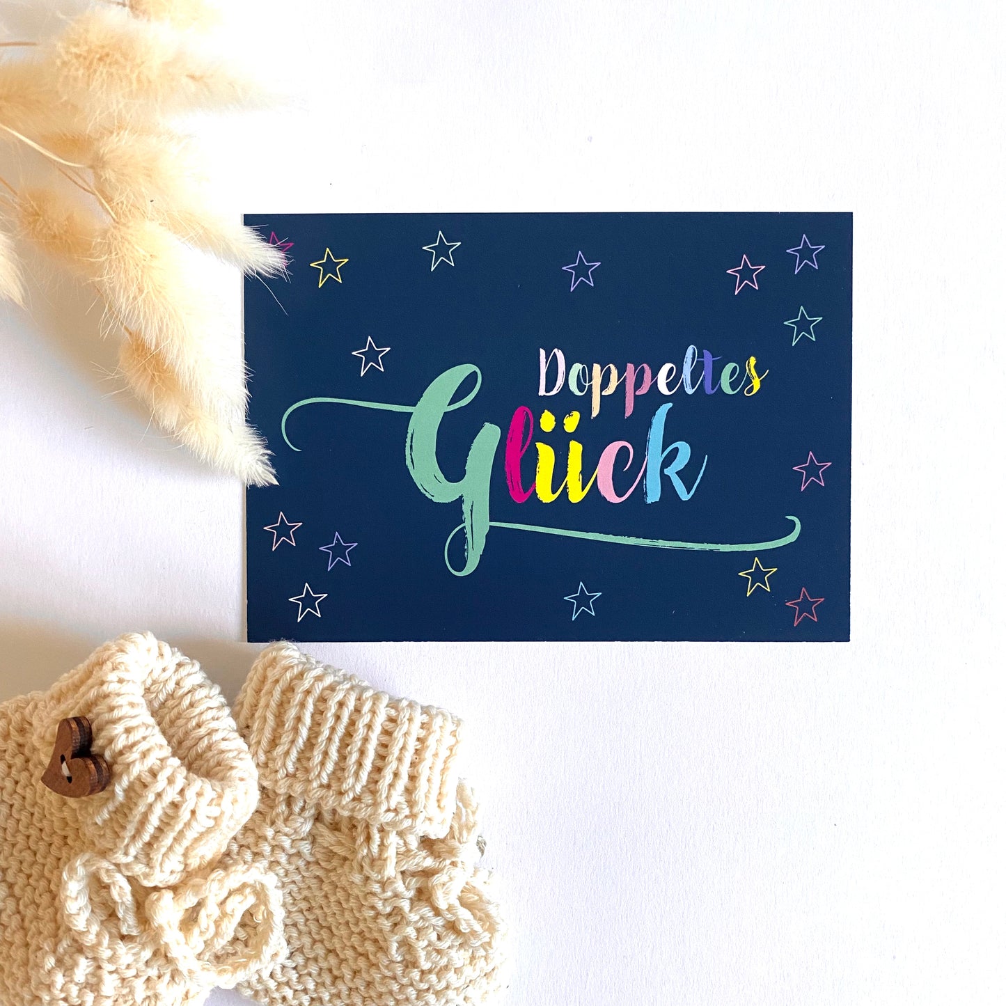 Karte zur Geburt von Zwillingen - "Doppeltes Glück"