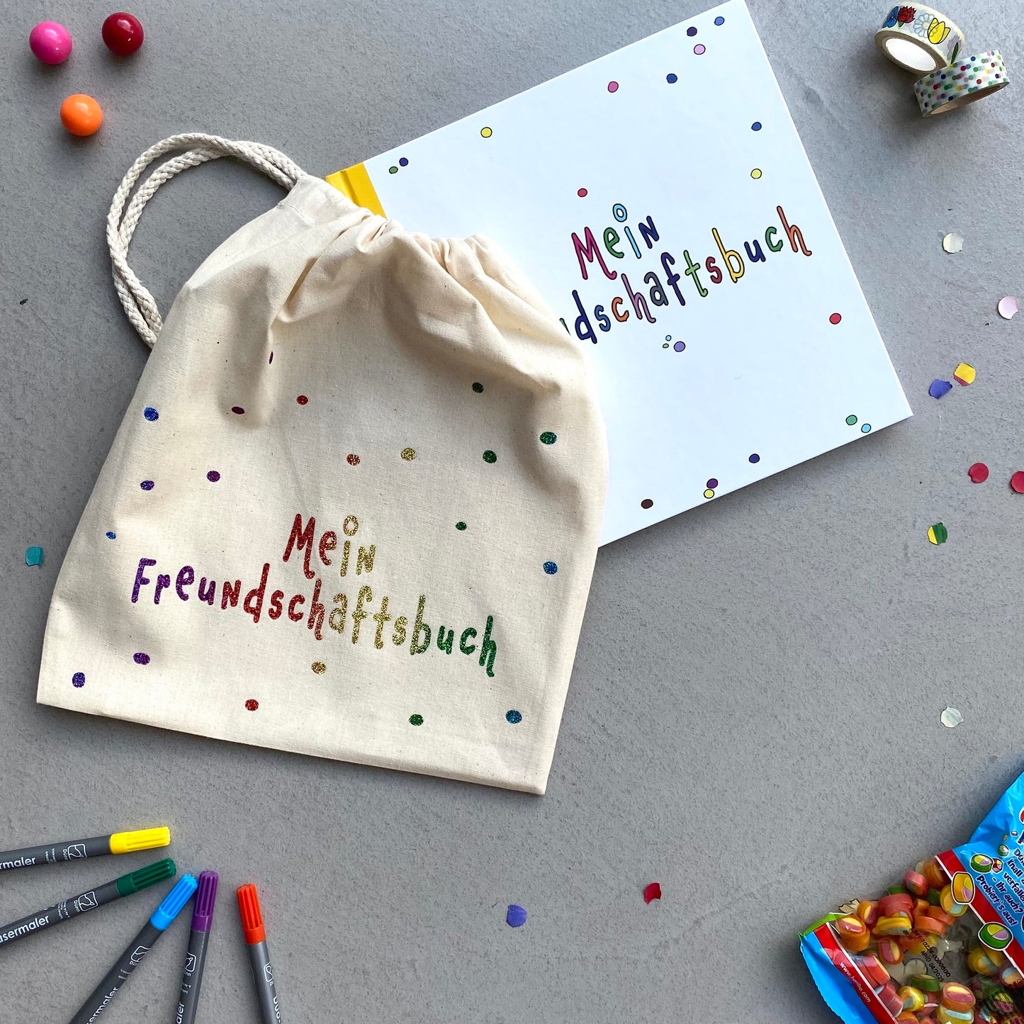 Set Freundschaftsbuch & Tasche "Pünktchen"