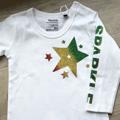 Longsleeve Shirt weiß mit Glitzer-Aufdruck