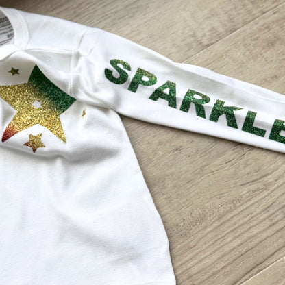 Longsleeve Shirt weiß mit Glitzer-Aufdruck