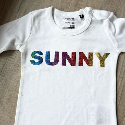 Longsleeve Shirt weiß mit Glitzer-Aufdruck